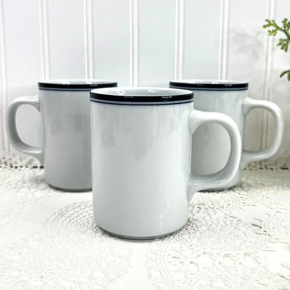 Dansk Concerto Allegro Blue 10 Oz Coffee Mugs Set Of 3 Ceramic White & Blue - Picture 1 of 12